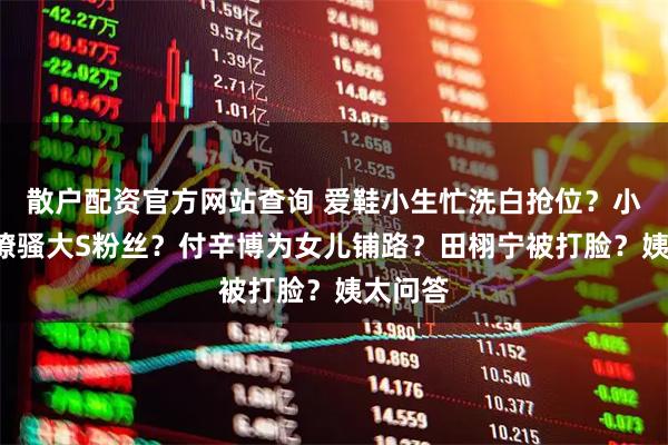 散户配资官方网站查询 爱鞋小生忙洗白抢位？小S丈夫撩骚大S粉丝？付辛博为女儿铺路？田栩宁被打脸？姨太问答